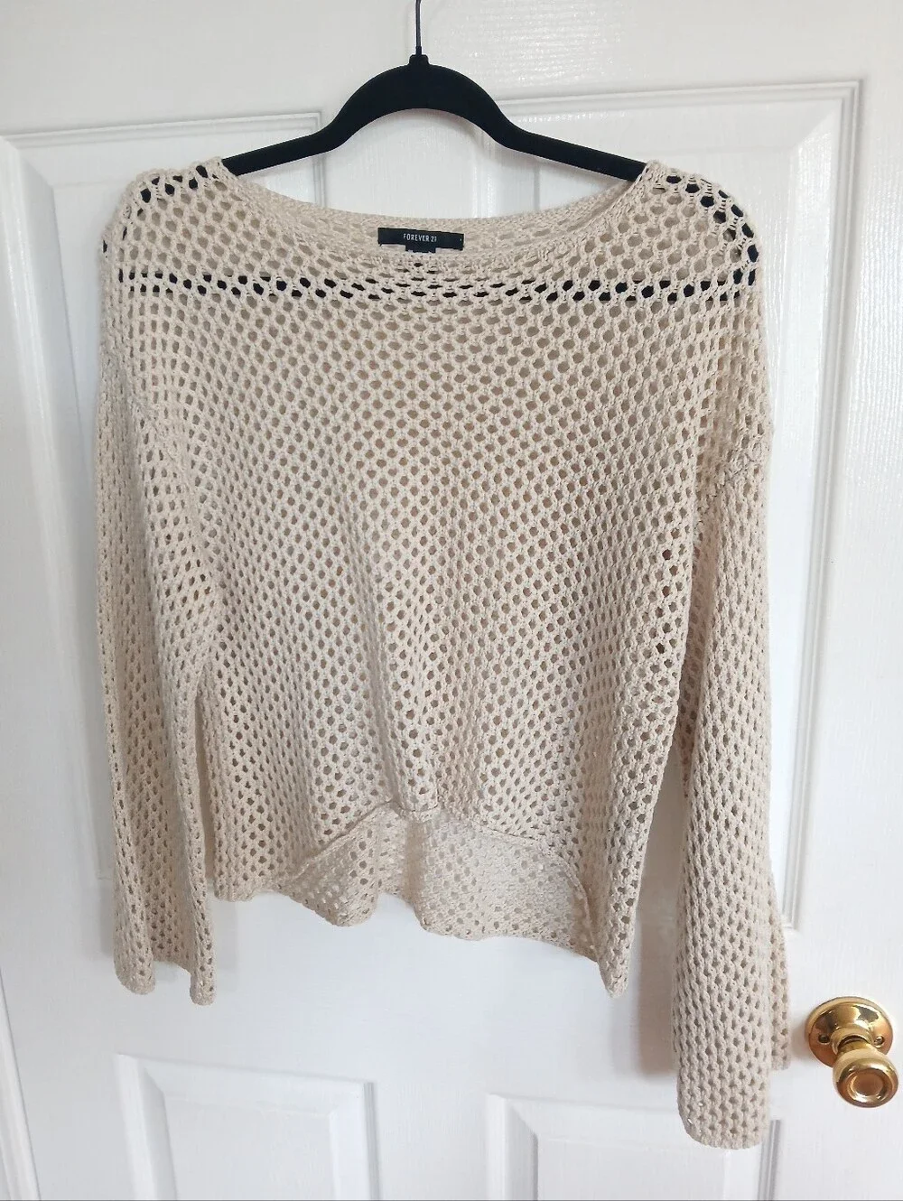 Forever 21 Open-Knit Scoop Neck Sweater in Cream Boho Beach Coastal Grunge